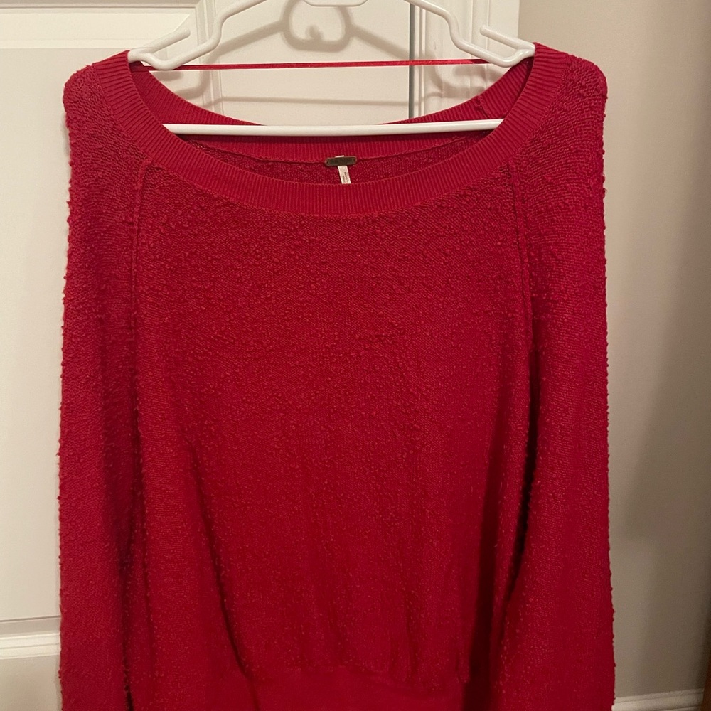 Free People Red Scoop Neck Lightweight Sweater
